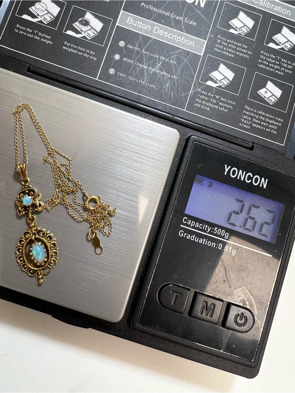 Antique 14K yellow gold with opals pendant necklace - Picture 3 of 15